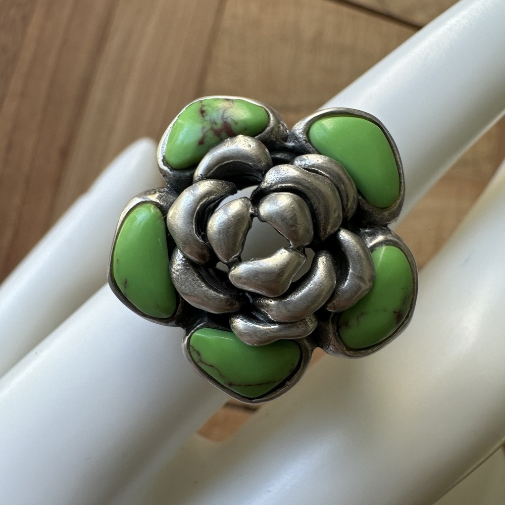 Vintage Artisan Accent Cluster Ring Size‎ 7 Gaspeite Flower 925 Sterling 10.2g